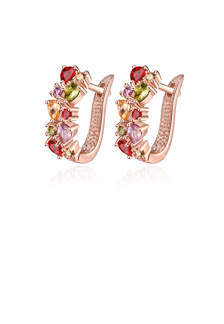 Brilliant Fashion Plated Rose Gold Color Cubic Zirconia Earrings - Luxurious Look