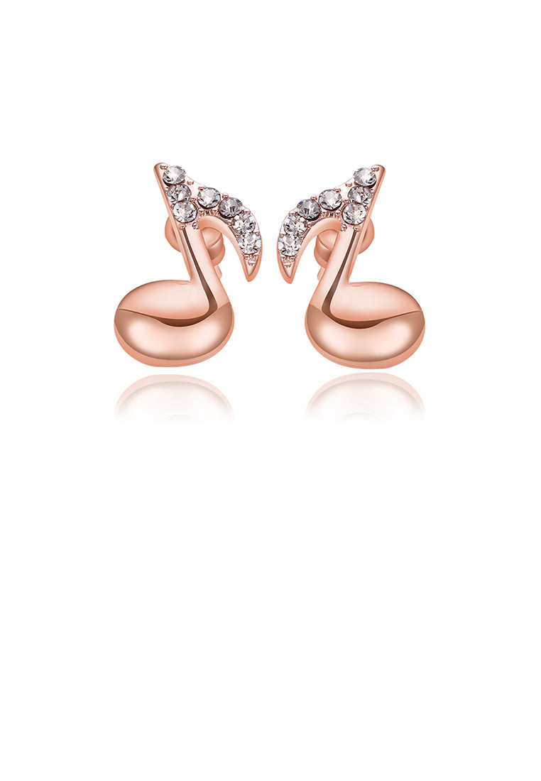 Simple and Fashion Plated Rose Gold Music Note Earrings with Austrian Element Crystal