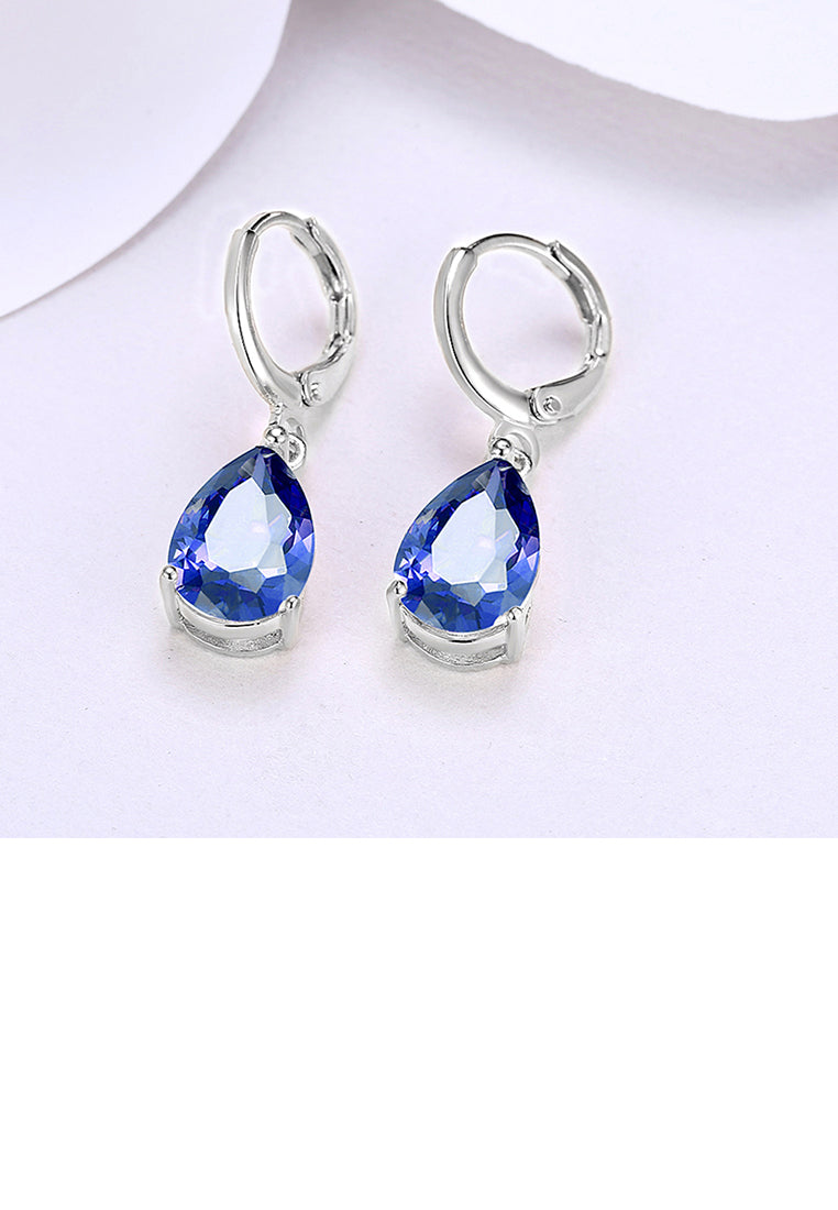 Simple and Elegant Water Drop-shaped Blue Austrian Element Crystal Earrings
