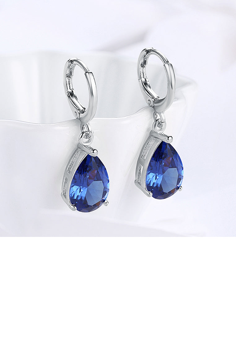 Simple and Elegant Water Drop-shaped Blue Austrian Element Crystal Earrings