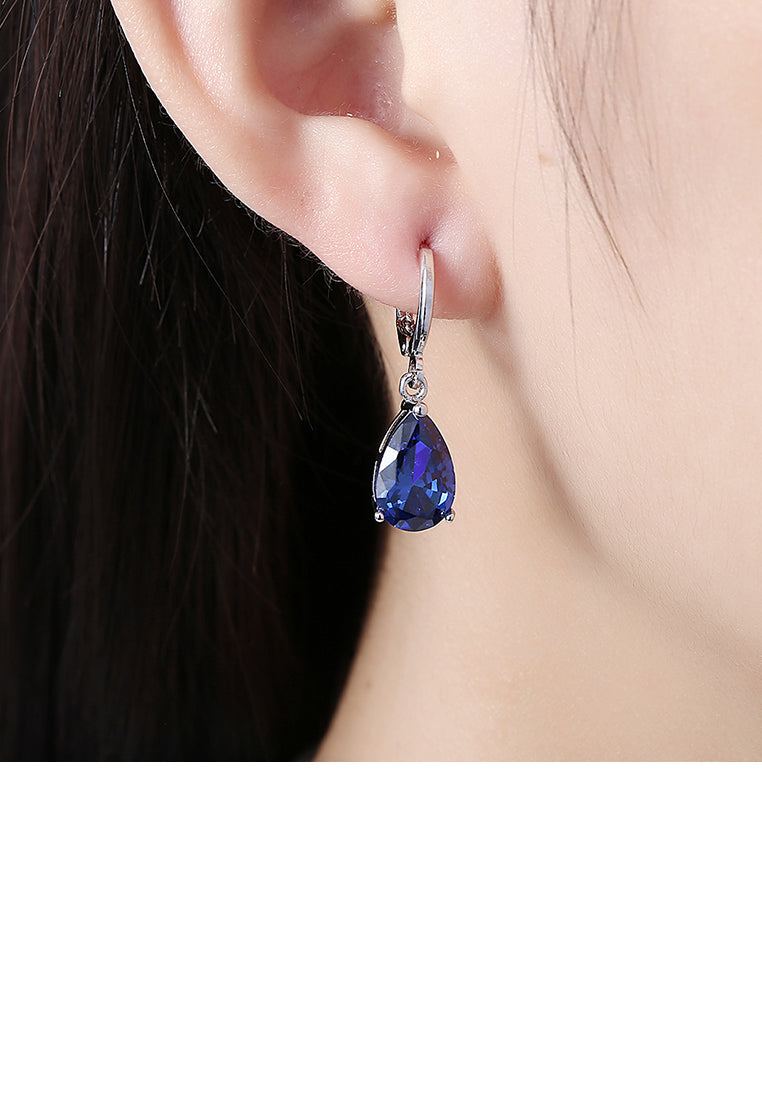 Simple and Elegant Water Drop-shaped Blue Austrian Element Crystal Earrings