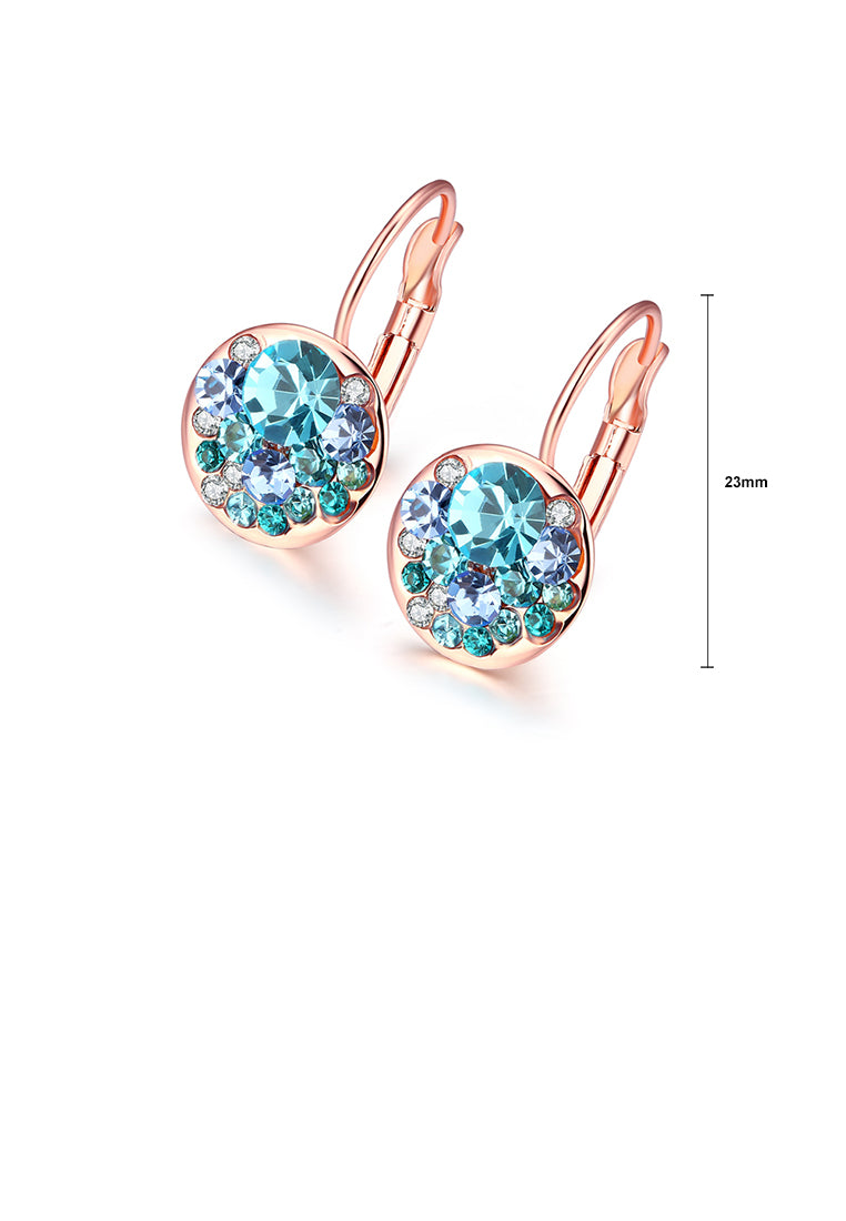 Fashion Elegant Plated Rose Gold Round Earrings with Blue Austrian Element Crystal