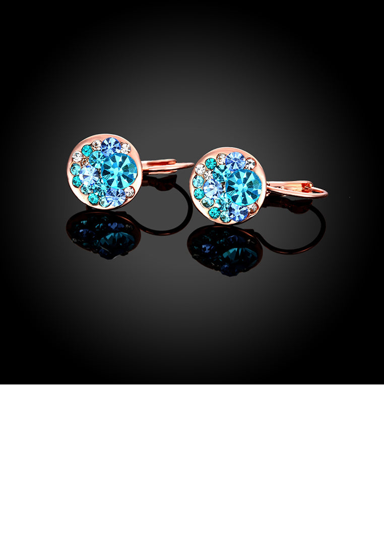 Fashion Elegant Plated Rose Gold Round Earrings with Blue Austrian Element Crystal