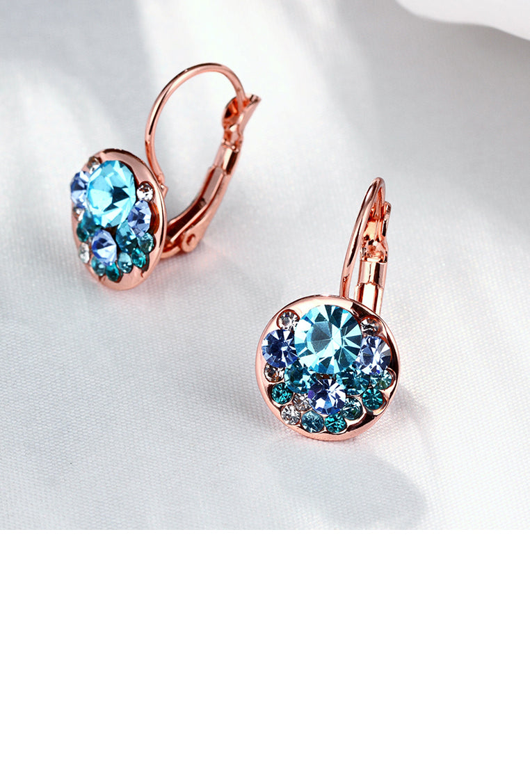 Fashion Elegant Plated Rose Gold Round Earrings with Blue Austrian Element Crystal