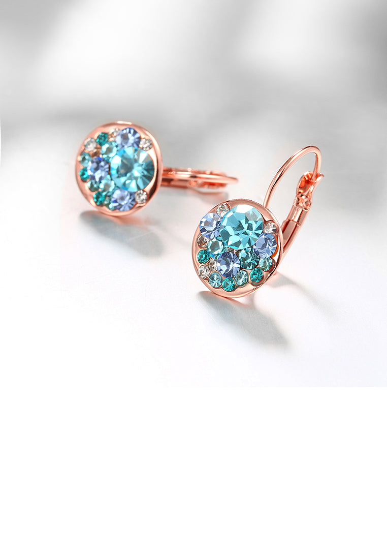 Fashion Elegant Plated Rose Gold Round Earrings with Blue Austrian Element Crystal