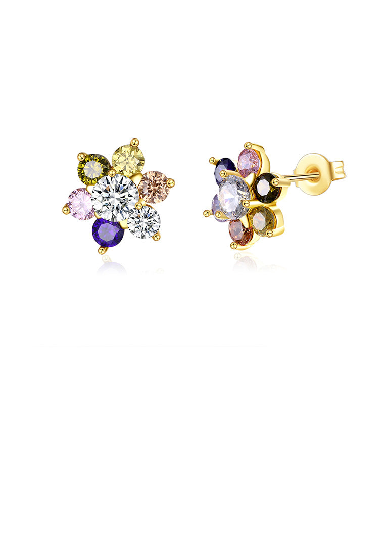 Fashion Delicate Plated Gold Flower Colored Cubic Zircon Stud Earrings
