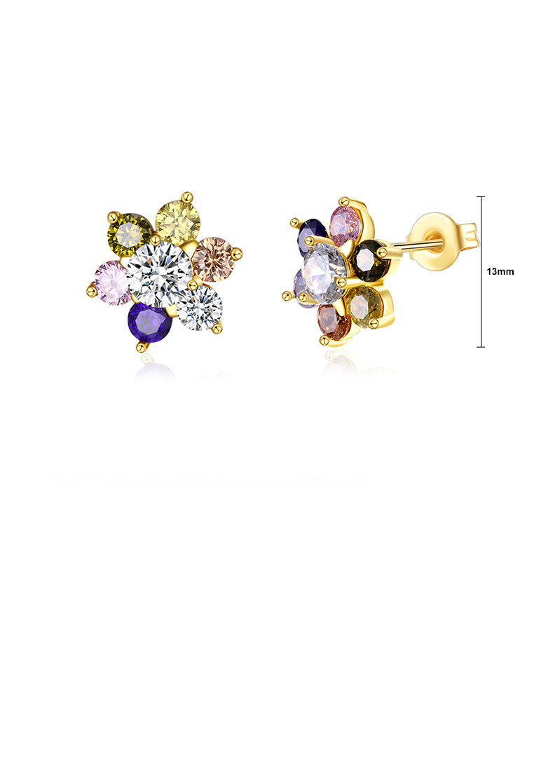 Fashion Delicate Plated Gold Flower Colored Cubic Zircon Stud Earrings