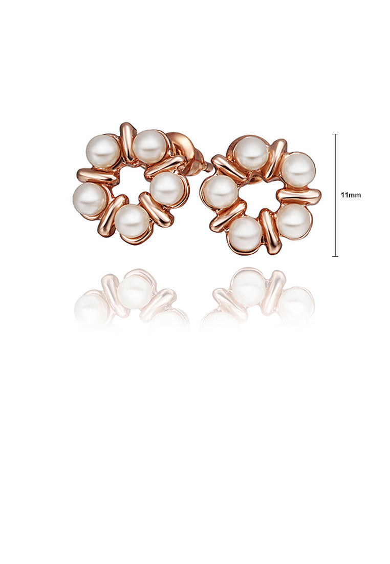 Fashion Elegant Plated Rose Gold Flower Imitation Pearl Stud Earrings - Luxurious Look