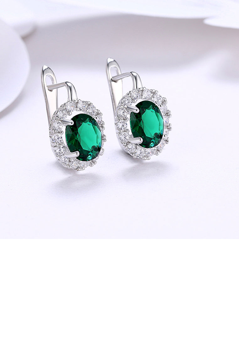 Elegant Fashion Geometric Oval Green Cubic Zircon Earrings