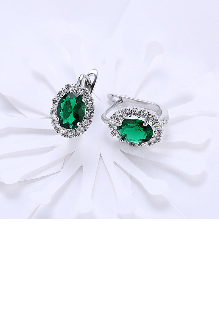 Elegant Fashion Geometric Oval Green Cubic Zircon Earrings