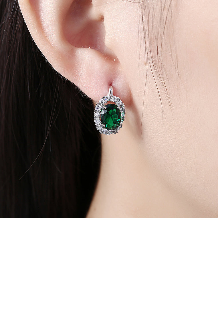 Elegant Fashion Geometric Oval Green Cubic Zircon Earrings