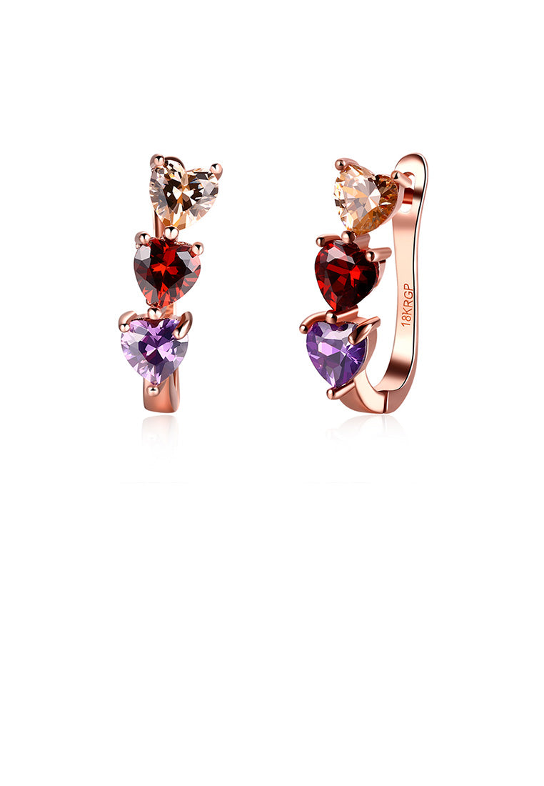 Fashion Plated Romantic Rose Gold Tricolor Heart Shaped Cubic Zircon Stud Earrings