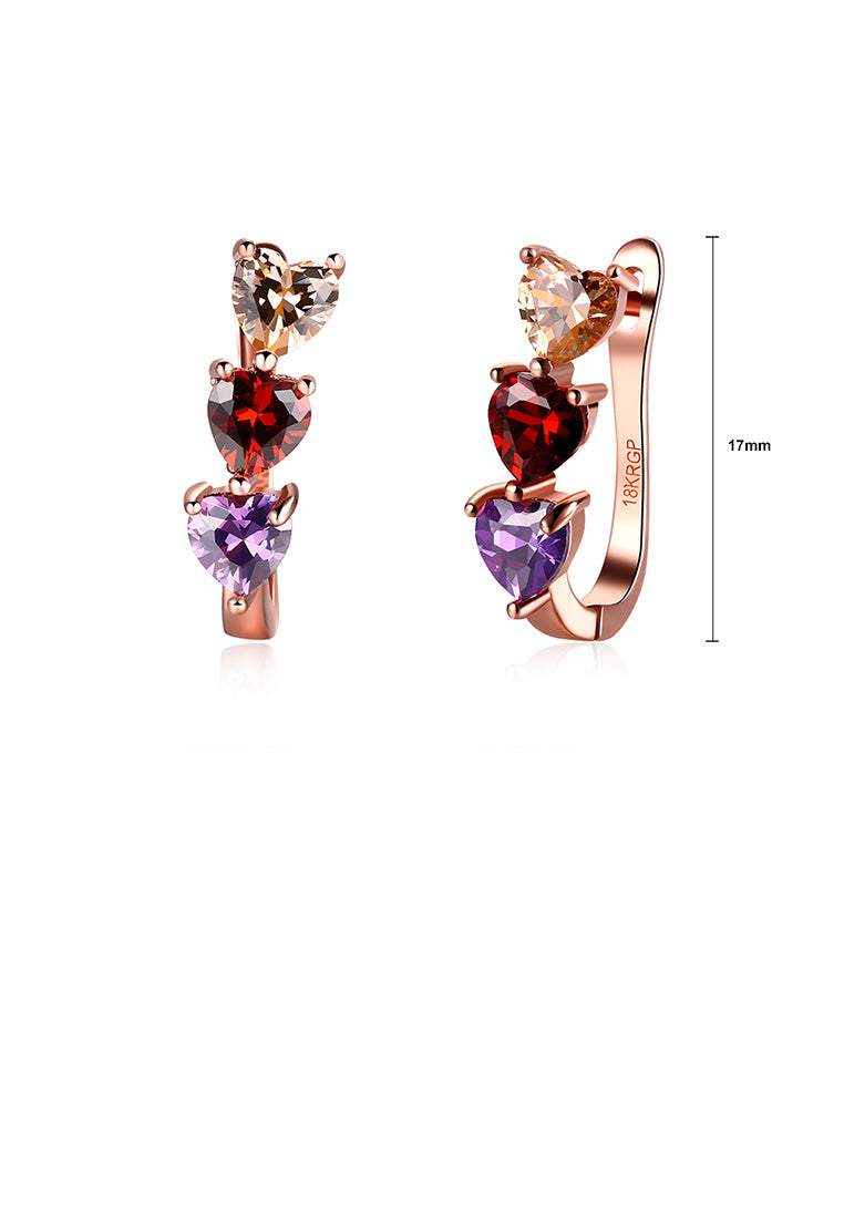 Fashion Plated Romantic Rose Gold Tricolor Heart Shaped Cubic Zircon Stud Earrings