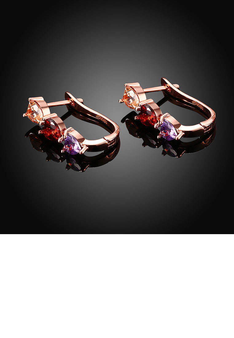 Fashion Plated Romantic Rose Gold Tricolor Heart Shaped Cubic Zircon Stud Earrings