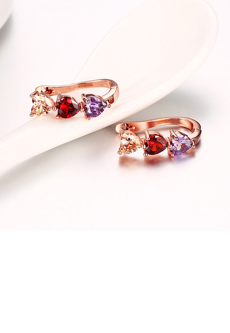 Fashion Plated Romantic Rose Gold Tricolor Heart Shaped Cubic Zircon Stud Earrings