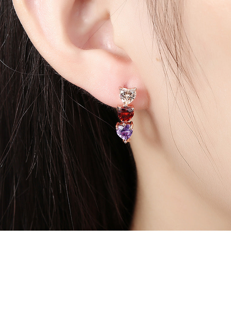 Fashion Plated Romantic Rose Gold Tricolor Heart Shaped Cubic Zircon Stud Earrings
