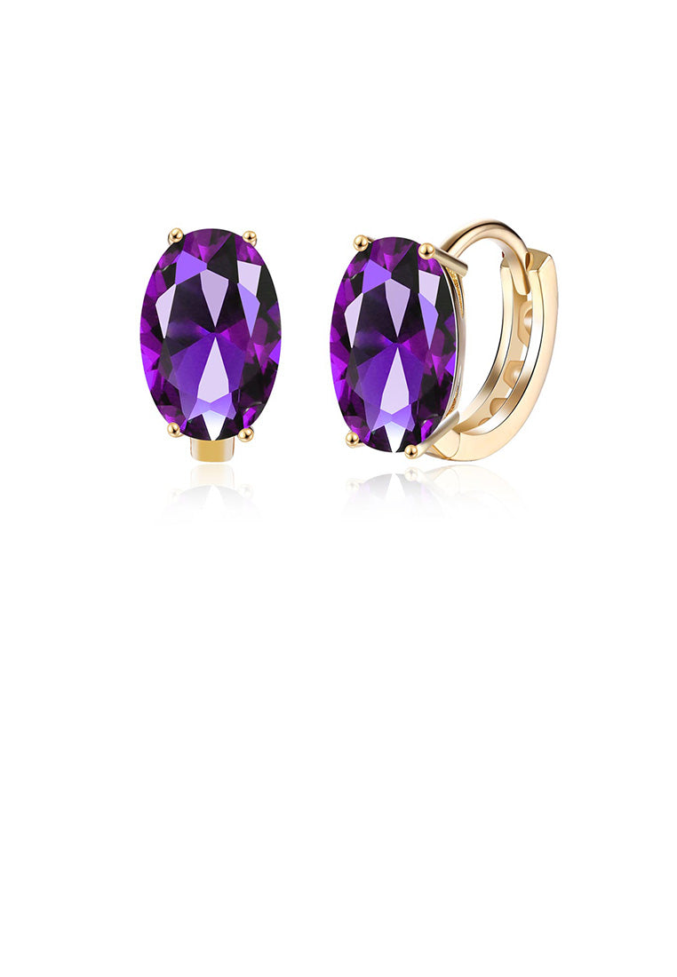 Elegant and Fashion Plated Champagne Geometric Oval Purple Cubic Zircon Earrings