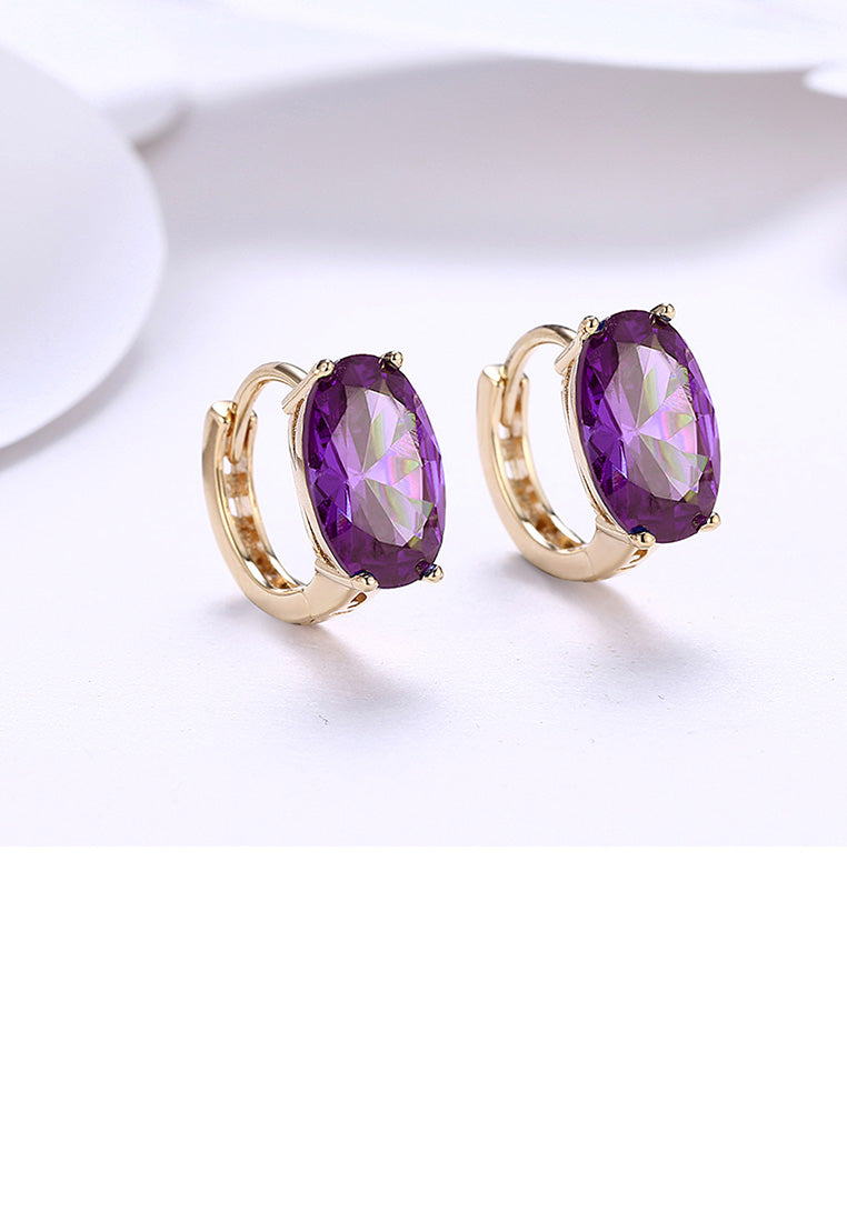 Elegant and Fashion Plated Champagne Geometric Oval Purple Cubic Zircon Earrings