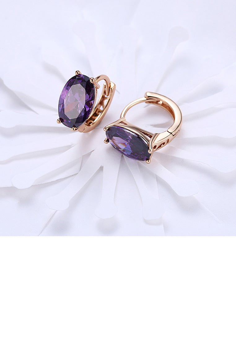 Elegant and Fashion Plated Champagne Geometric Oval Purple Cubic Zircon Earrings