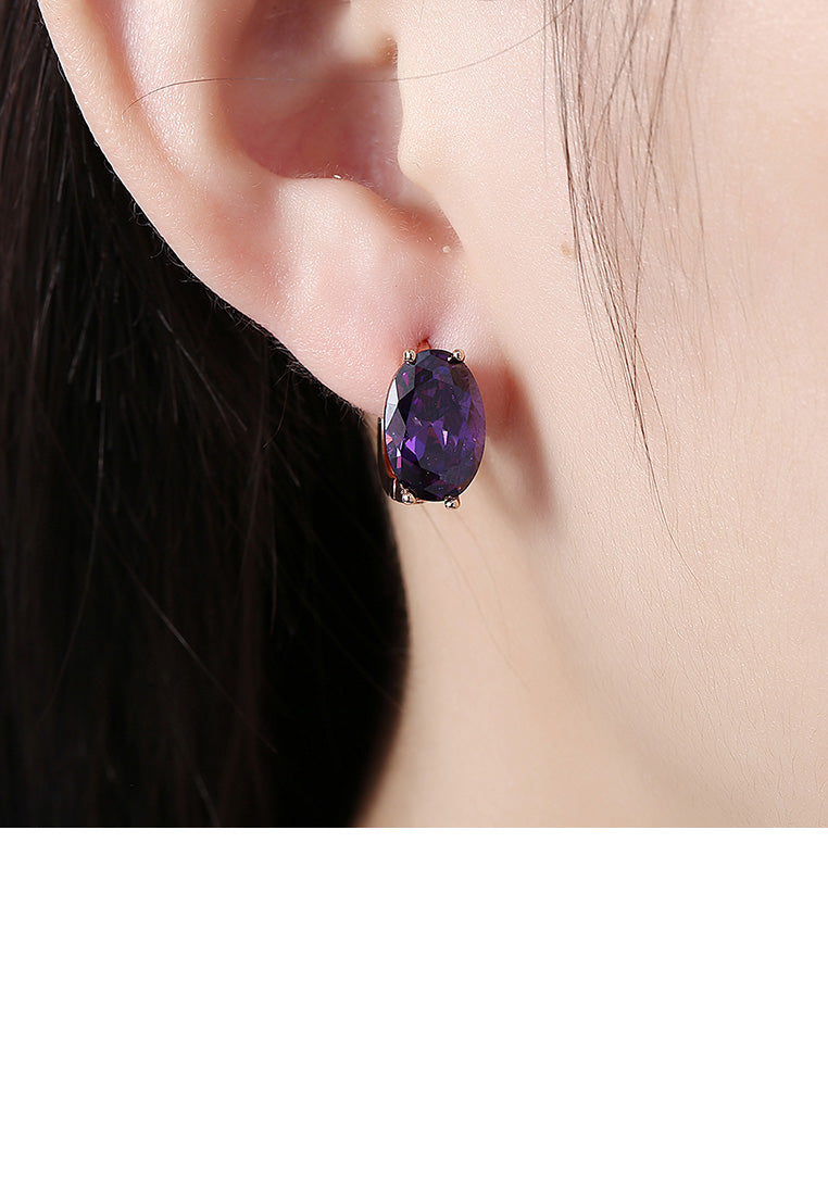 Elegant and Fashion Plated Champagne Geometric Oval Purple Cubic Zircon Earrings