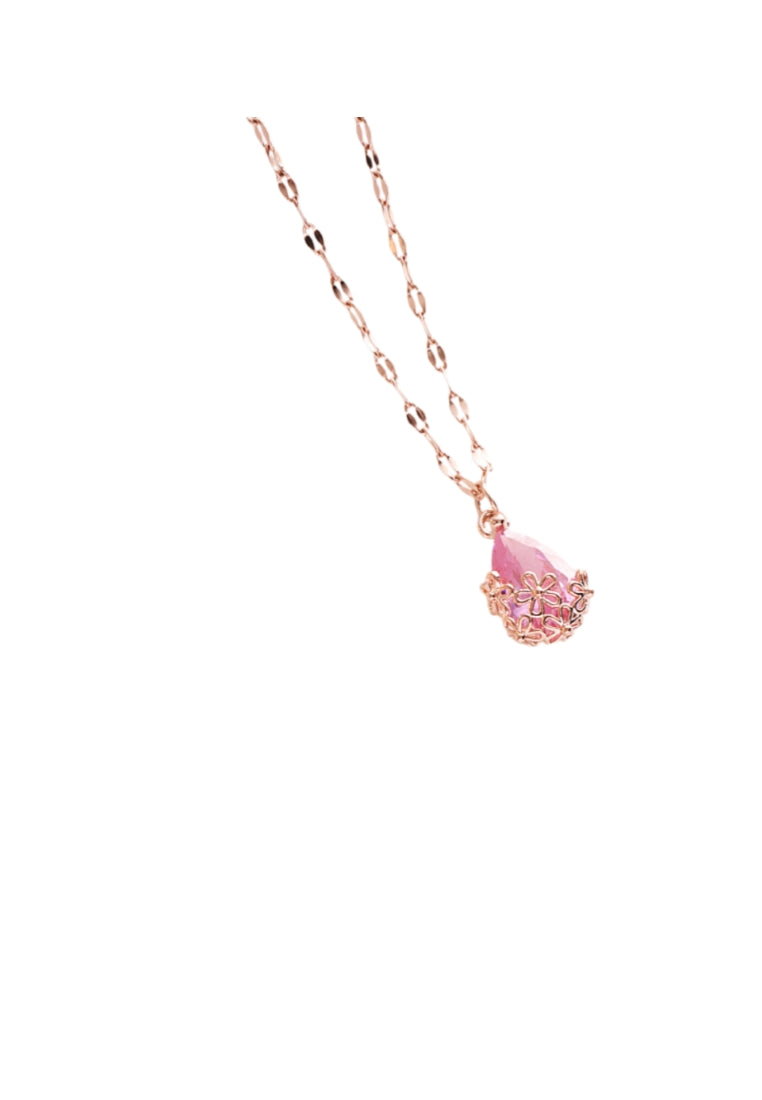 Elegant Plated Rose Gold Heart Pendant with Pink Cubic Zircon and Necklace - Vibrant Color