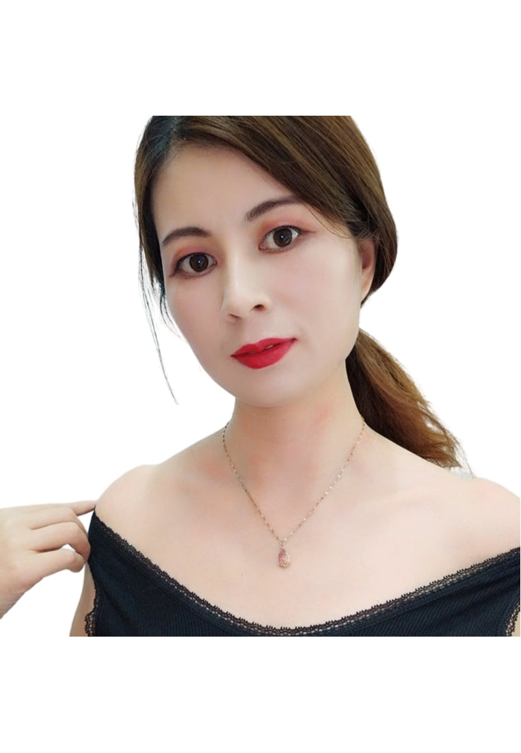 Elegant Plated Rose Gold Heart Pendant with Pink Cubic Zircon and Necklace - Vibrant Color