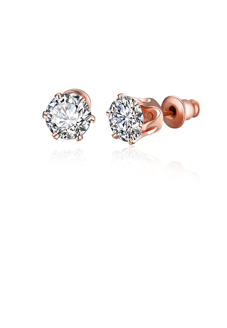 Simple and Fashion Plated Rose Gold Geometric Round Cubic Zircon Stud Earrings