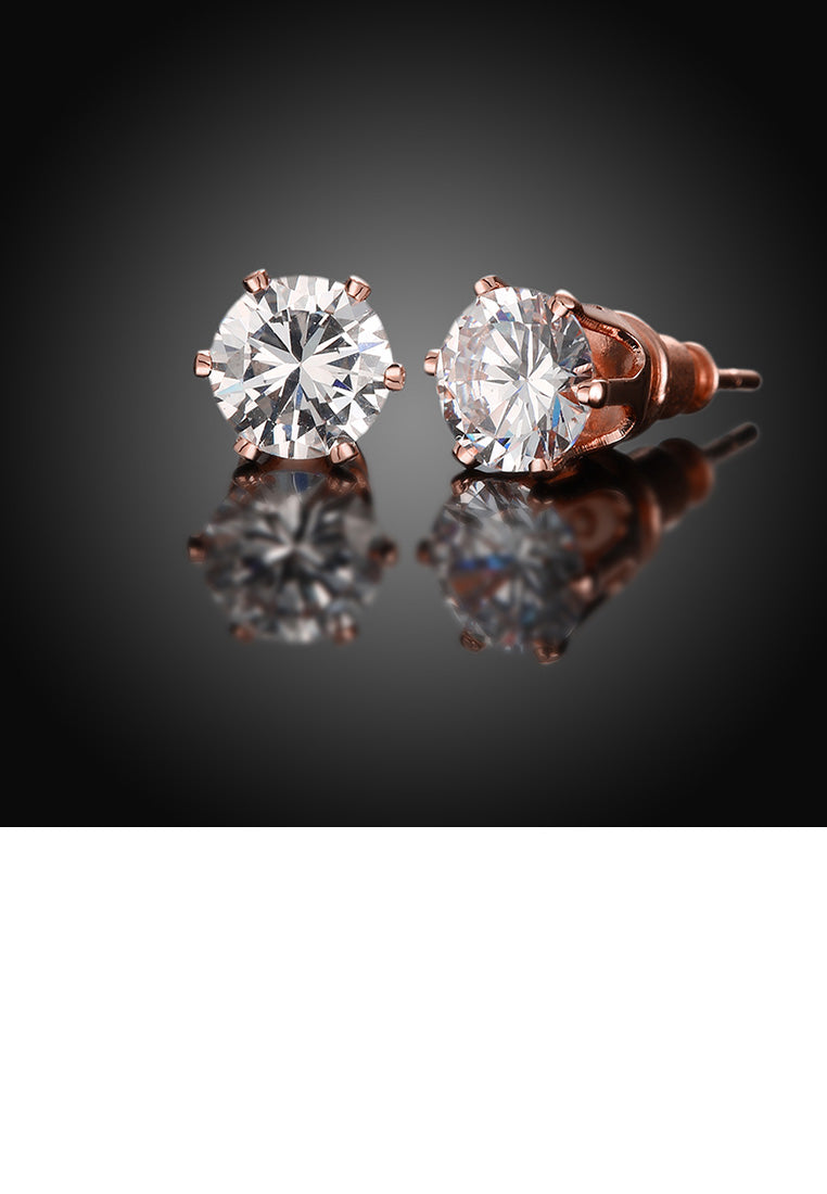 Simple and Fashion Plated Rose Gold Geometric Round Cubic Zircon Stud Earrings