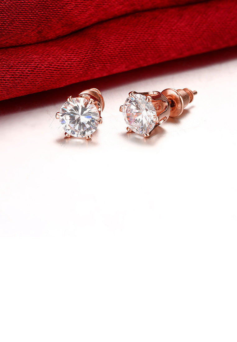 Simple and Fashion Plated Rose Gold Geometric Round Cubic Zircon Stud Earrings