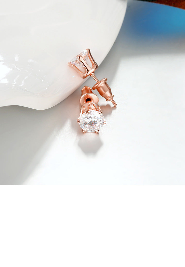 Simple and Fashion Plated Rose Gold Geometric Round Cubic Zircon Stud Earrings
