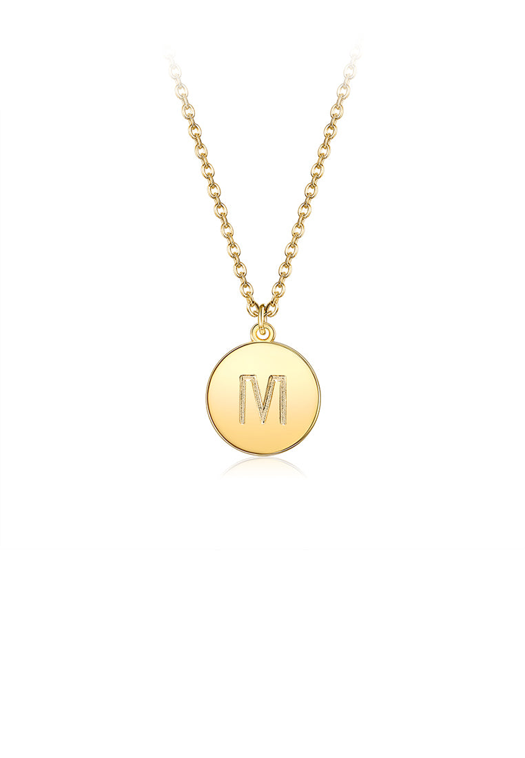 Fashion Simple Plated Gold Letter M Round Pendant with Necklace