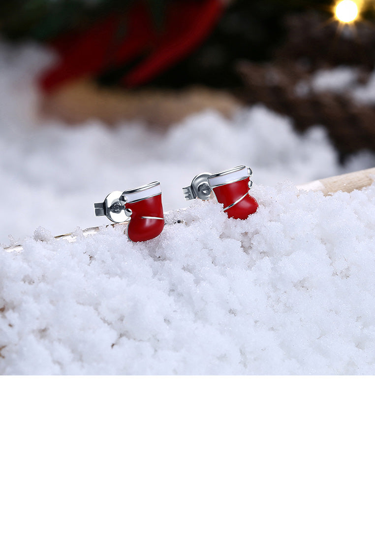 Simple Fashion Red Christmas Sock Stud Earrings - Vibrant Color