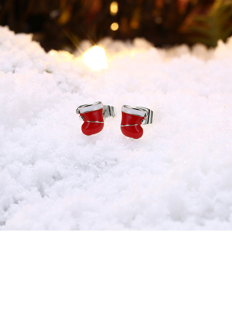 Simple Fashion Red Christmas Sock Stud Earrings - Vibrant Color
