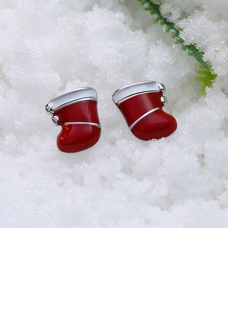 Simple Fashion Red Christmas Sock Stud Earrings - Vibrant Color