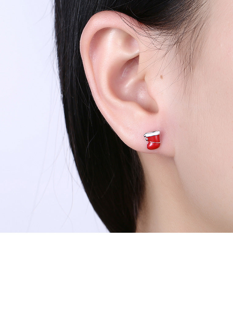 Simple Fashion Red Christmas Sock Stud Earrings - Vibrant Color
