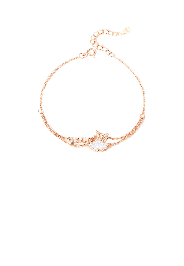 925 Sterling Silver Plated Rose Gold Fashion and Simple Ginkgo Leaf Double Layer Bracelet