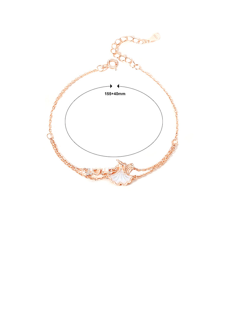 925 Sterling Silver Plated Rose Gold Fashion and Simple Ginkgo Leaf Double Layer Bracelet