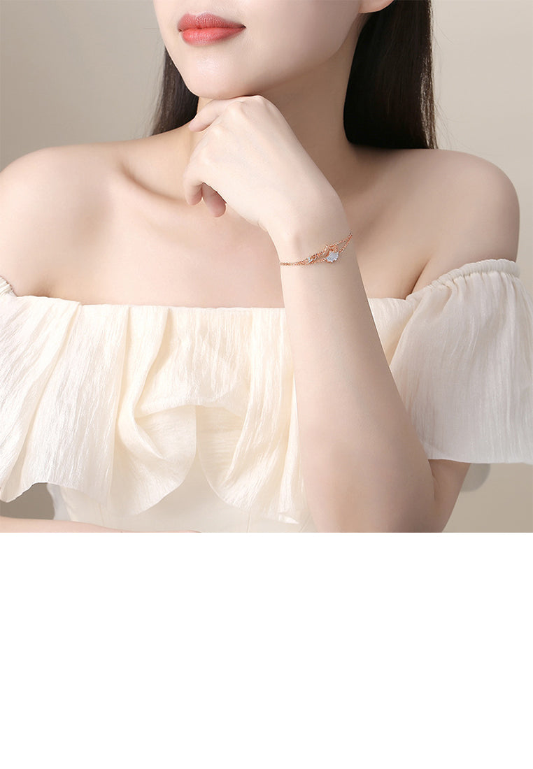 925 Sterling Silver Plated Rose Gold Fashion and Simple Ginkgo Leaf Double Layer Bracelet