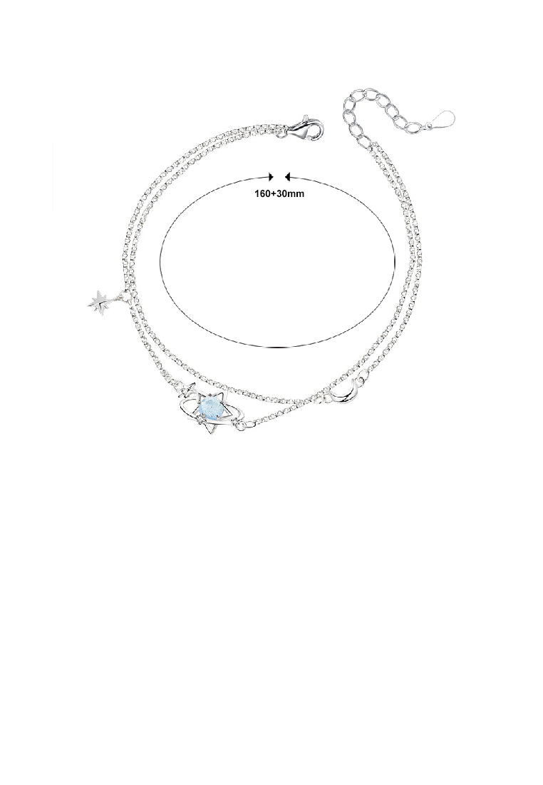 925 Sterling Silver Fashion Simple Planet Blue Glass Stone Star Double Layer Bracelet