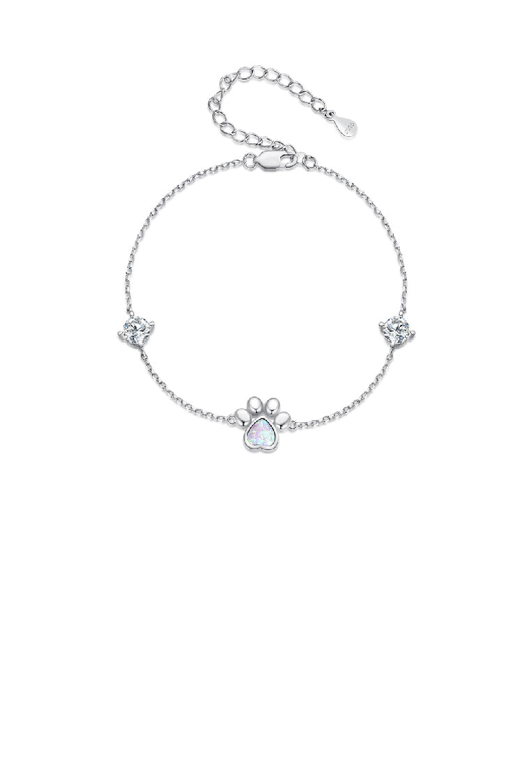 925 Sterling Silver Simple and Cute Cat Paw Bracelet with Cubic Zirconia - Luxurious Look