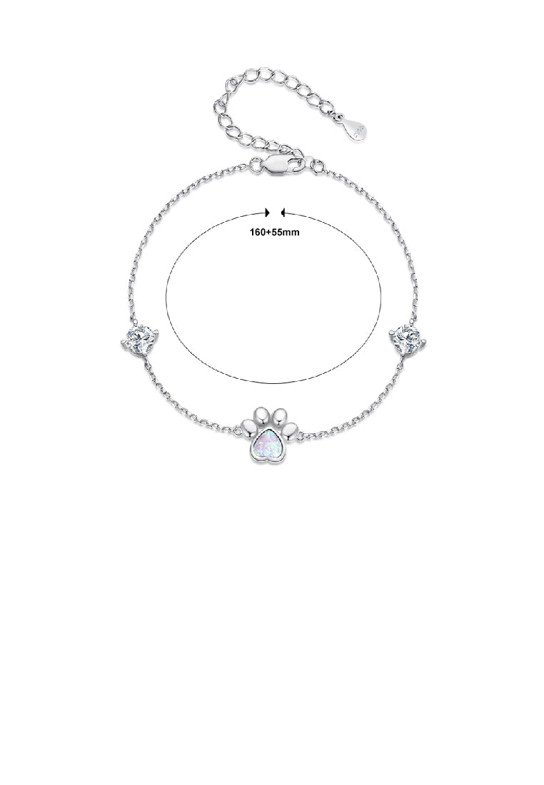 925 Sterling Silver Simple and Cute Cat Paw Bracelet with Cubic Zirconia - Luxurious Look