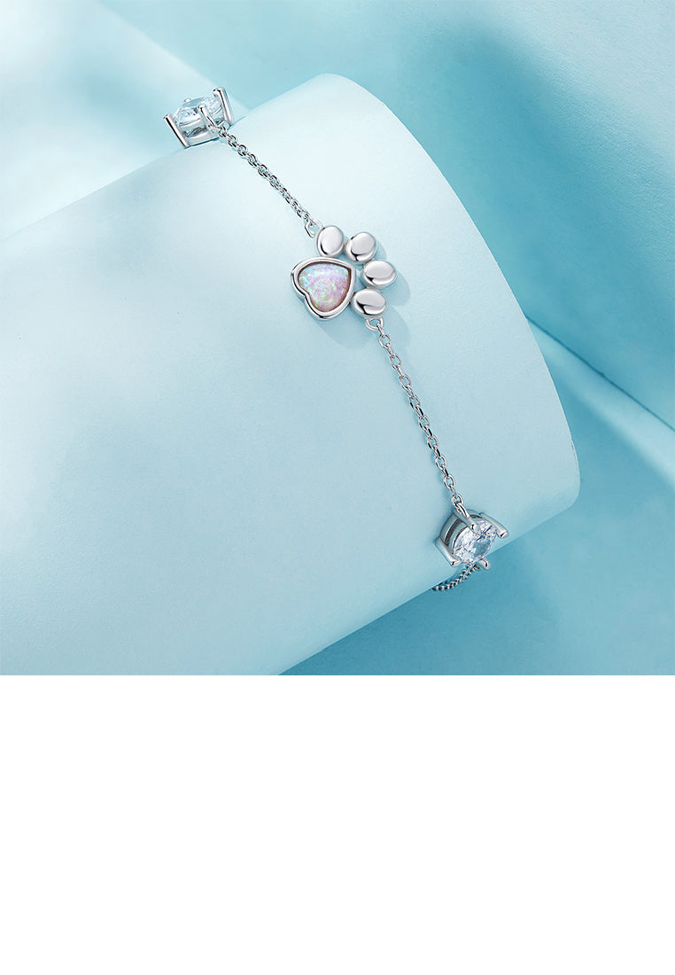925 Sterling Silver Simple and Cute Cat Paw Bracelet with Cubic Zirconia - Luxurious Look