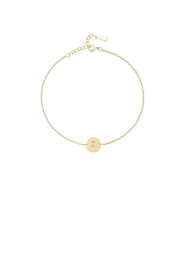 925 Sterling Silver Plated Gold Simple and Fashion Alphabet Z Round Bracelet