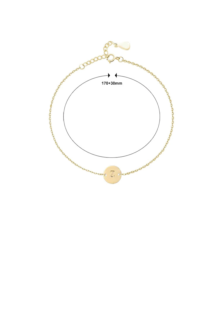 925 Sterling Silver Plated Gold Simple and Fashion Alphabet Z Round Bracelet
