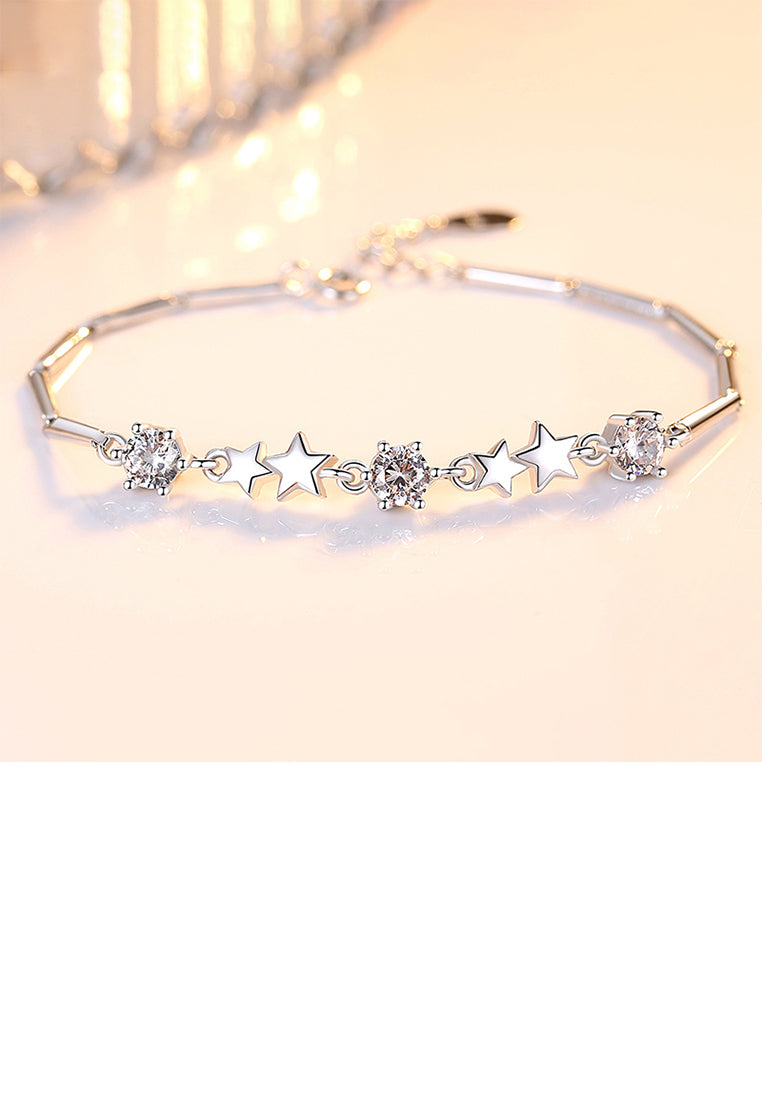 925 Sterling Silver Fashion Simple Star Bracelet with Cubic Zirconia - Luxurious Look