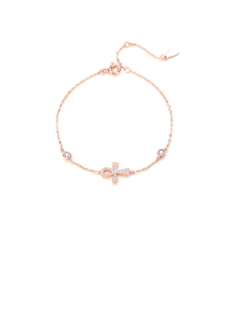 925 Sterling Silver Plated Rose Gold Fashion Simple Cross Bracelet with Cubic Zirconia - Luxurious Look