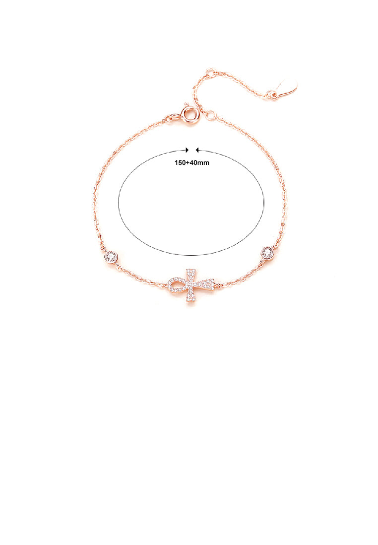 925 Sterling Silver Plated Rose Gold Fashion Simple Cross Bracelet with Cubic Zirconia - Luxurious Look