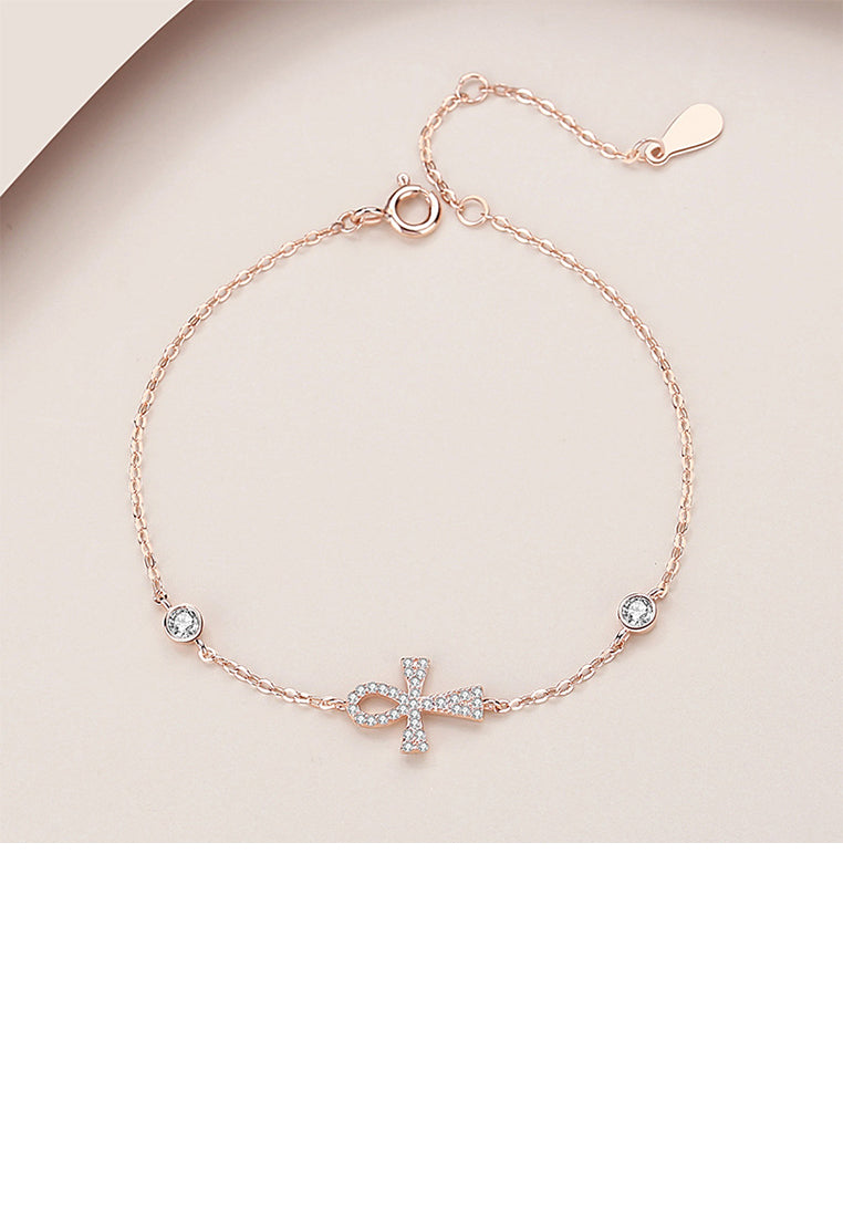 925 Sterling Silver Plated Rose Gold Fashion Simple Cross Bracelet with Cubic Zirconia - Luxurious Look