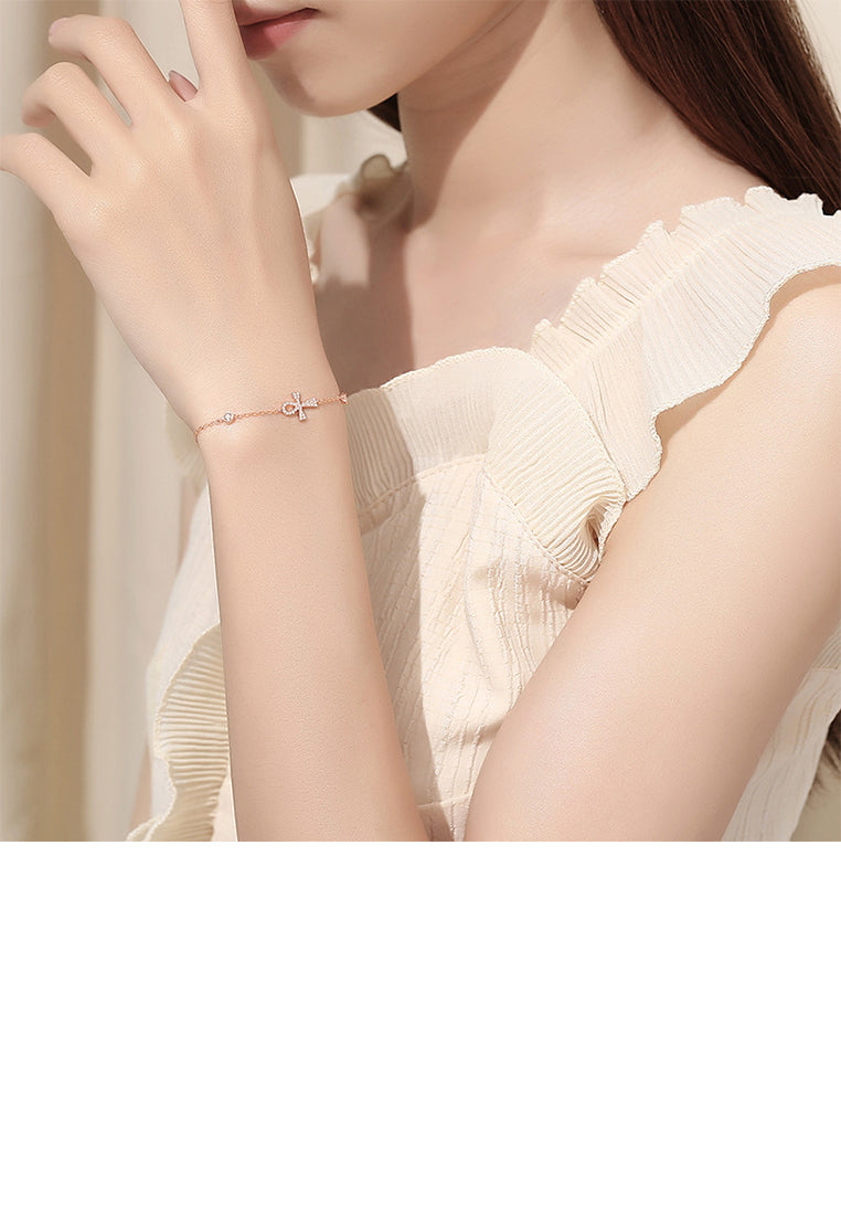 925 Sterling Silver Plated Rose Gold Fashion Simple Cross Bracelet with Cubic Zirconia - Luxurious Look