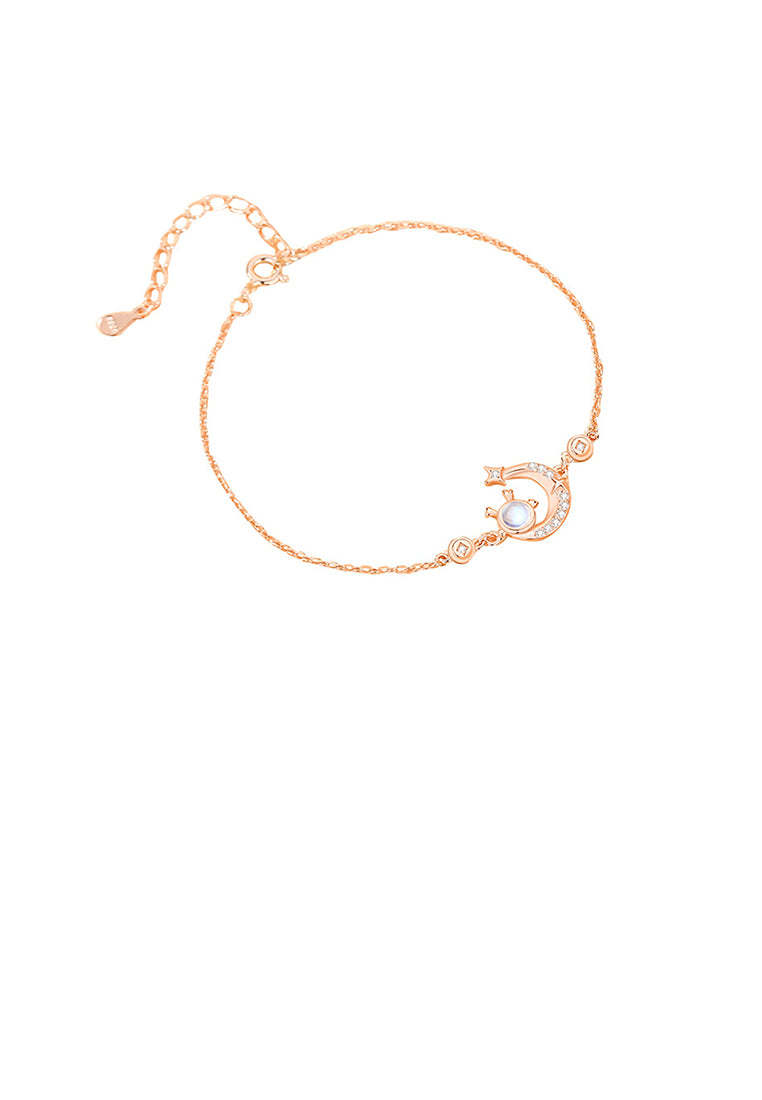 925 Sterling Silver Plated Rose Gold Fashion Creative Moon Dragon Moonstone Bracelet with Cubic Zirconia - Luxurious Look